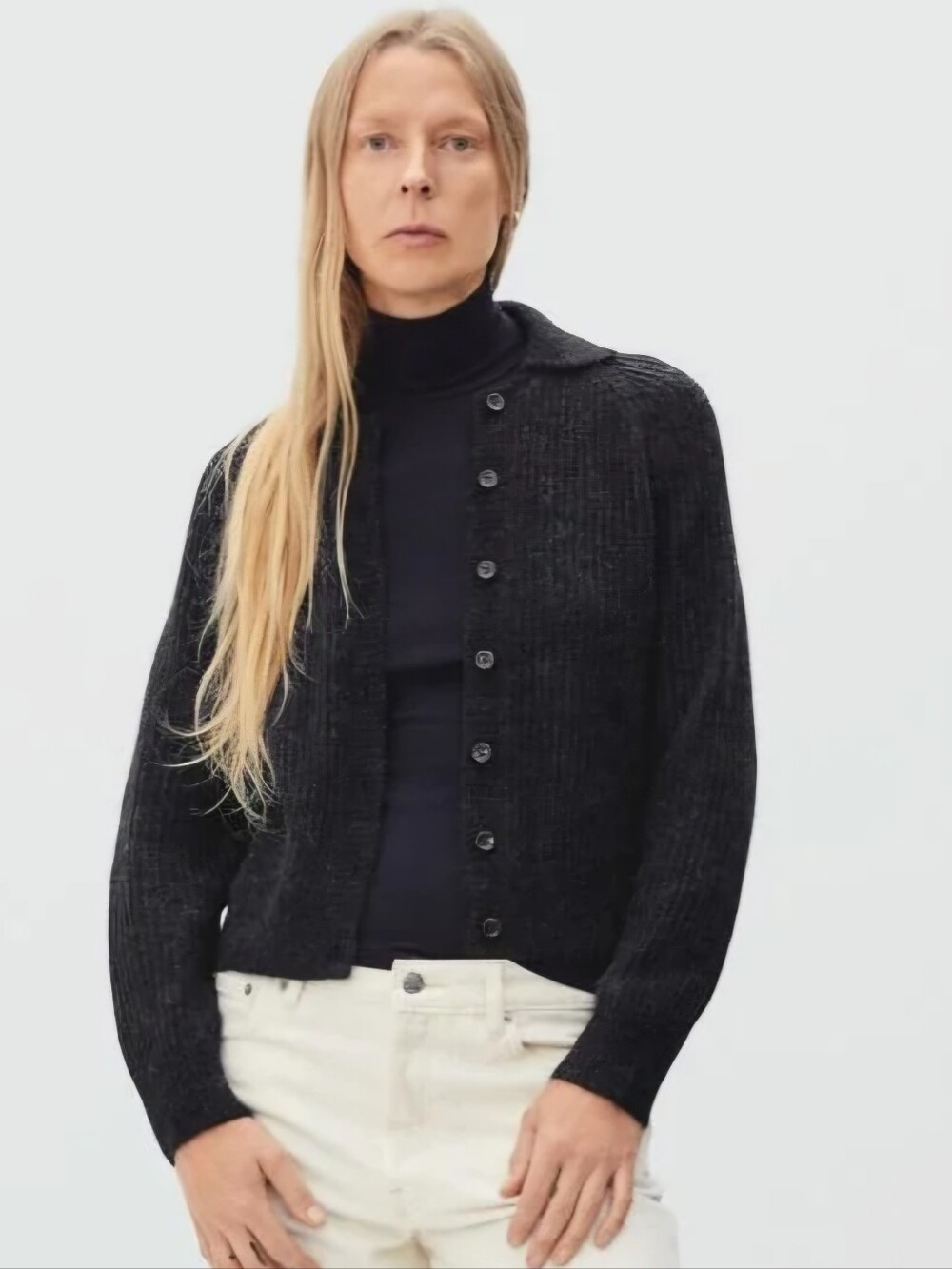Everlane The Alpaca Collared Cardigan In Heather Black Size XS